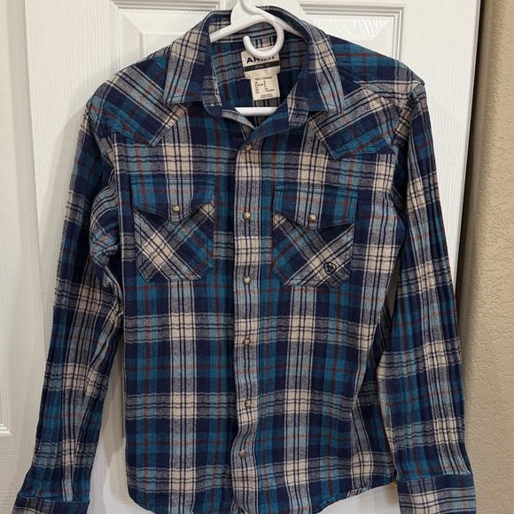 Ariat Other - Ariat Men's Halmaty Blue and white Plaid retro fit Shirt size small